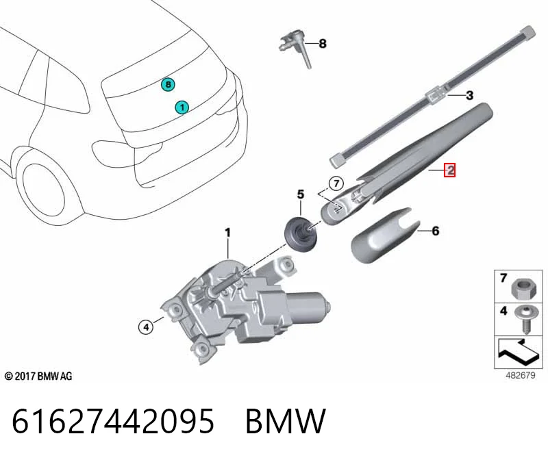 61627442095 BMW Ramię wycieraczki szyby tylnej