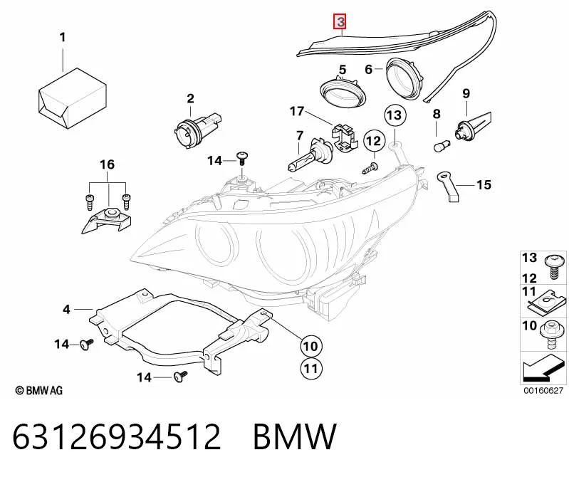 63126934512 BMW Uszczelniacz prawej lampy przedniej