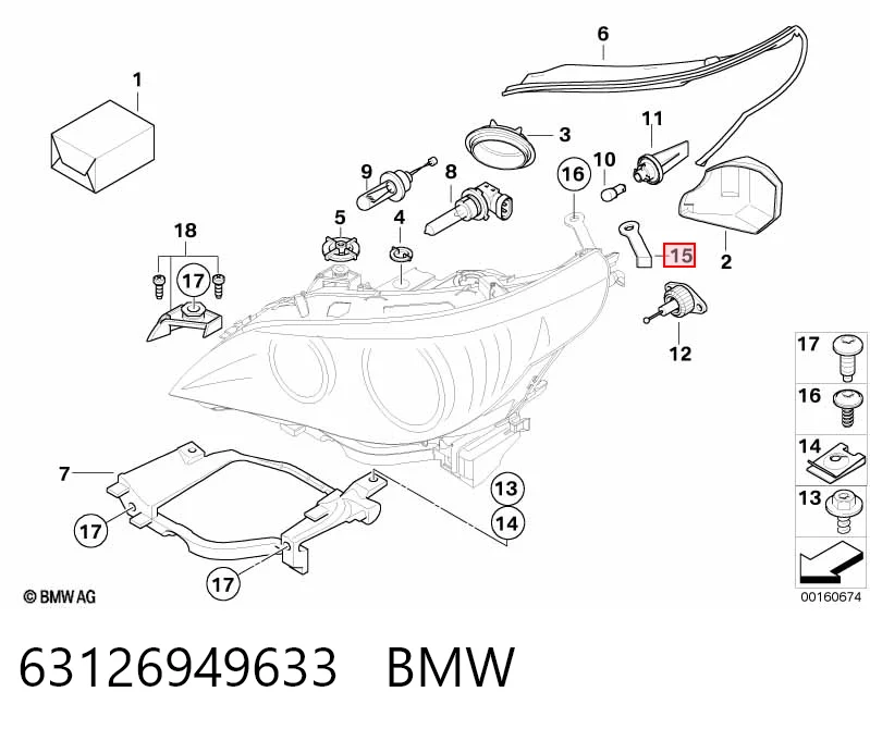 63126949633 BMW Wsponik (adapter) mocowania reflektora przedniego lewego