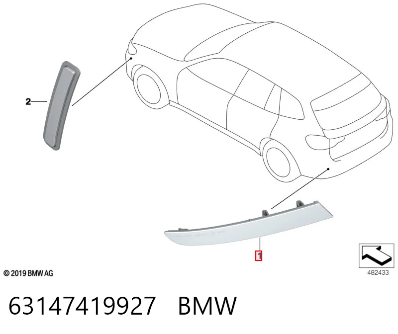 63147419927 BMW Lampa odblaskowa zderzaka tylnego lewa