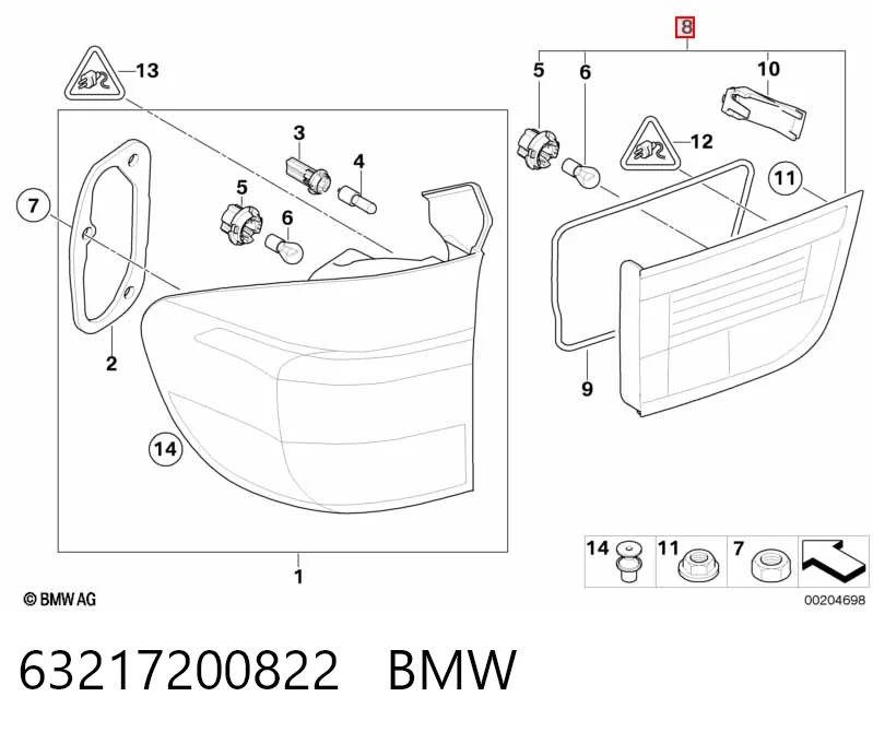 63217200822 BMW Lampa zespolona tylna prawa wewnętrzna