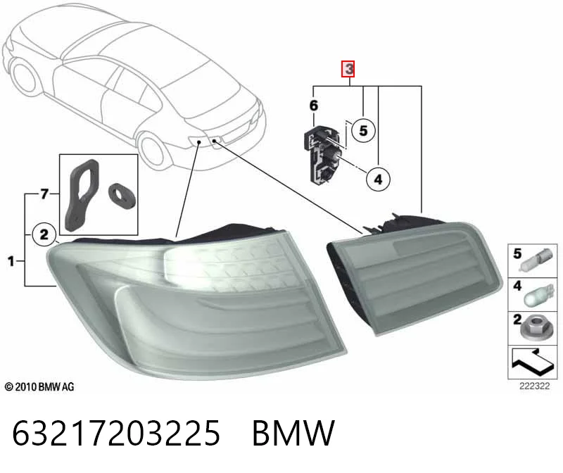 63217203225 BMW Lampa zespolona tylna lewa wewnętrzna