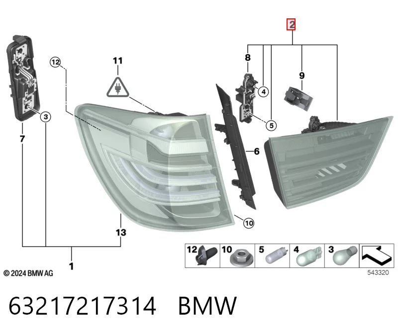 63217217314 BMW Lampa zespolona tylna prawa wewnętrzna
