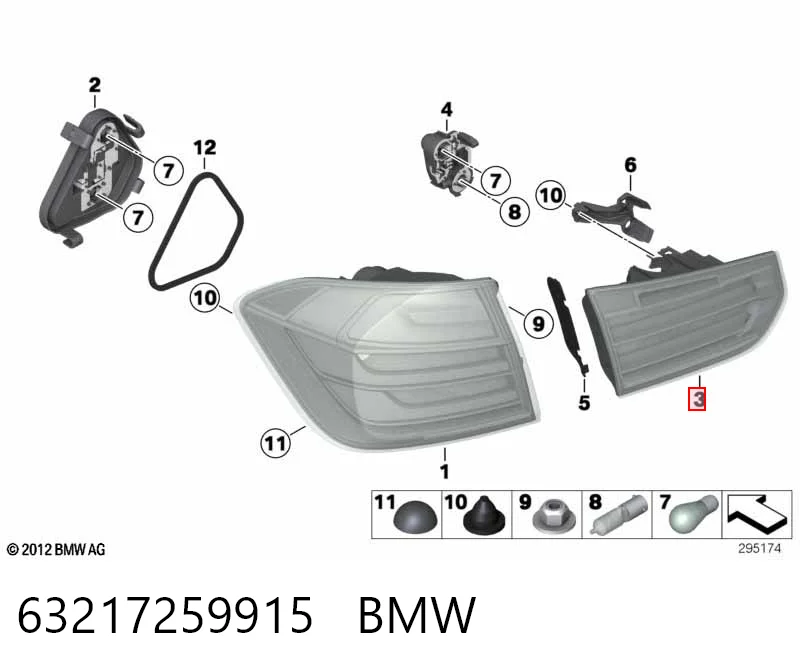 63217259915 BMW Lampa zespolona tylna lewa wewnętrzna