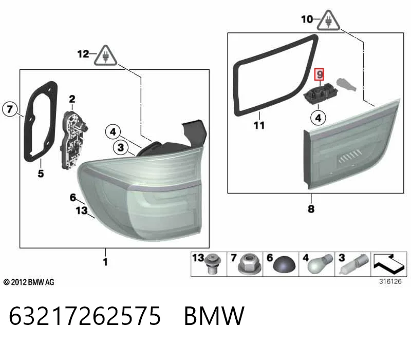 63217262575 BMW Płyta lampy zespolonej tylnej kontaktowa