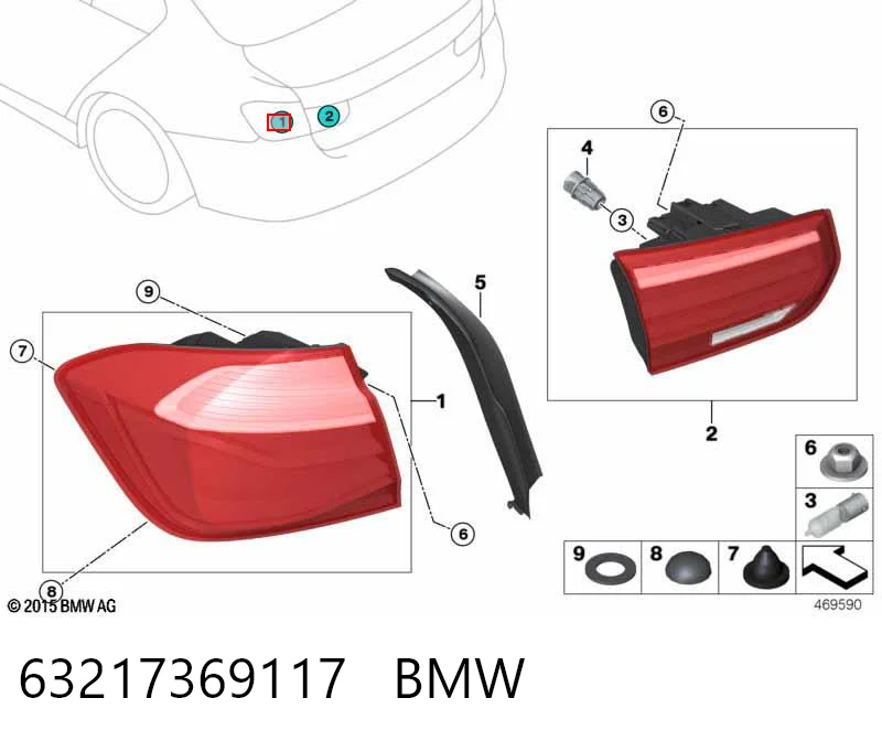 63217369117 BMW Lampa zespolona tylna lewa zewnętrzna