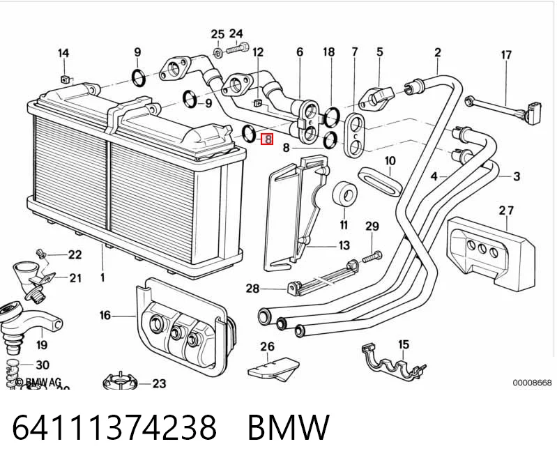 64111374238 BMW Pierścień uszczelniający rurkę chłodnicy nagrzewnicy