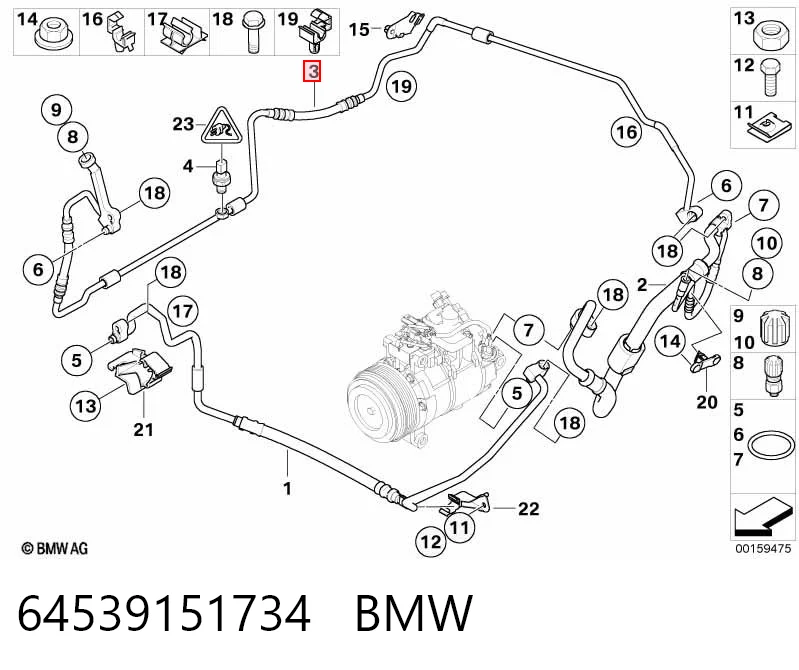 64539151734 BMW Przewód klimatyzacji, od chłodnicy do parownika
