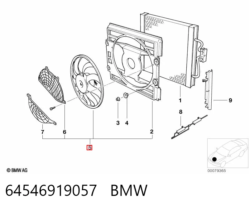 64546919057 BMW Dyfuzor chłodnicy klimatyzacji, w komplecie z wirnikiem i silnikiem