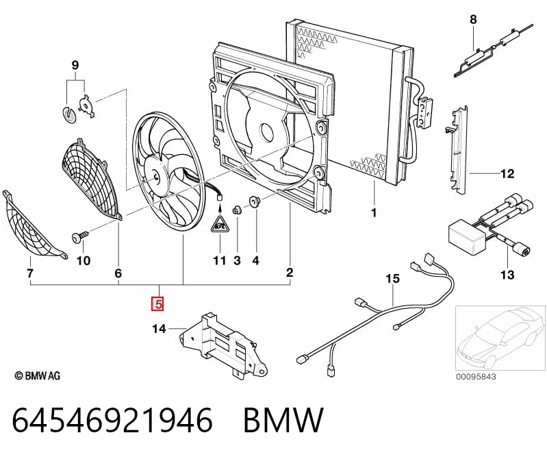 64546921946 BMW Dyfuzor chłodnicy klimatyzacji, w komplecie z wirnikiem i silnikiem