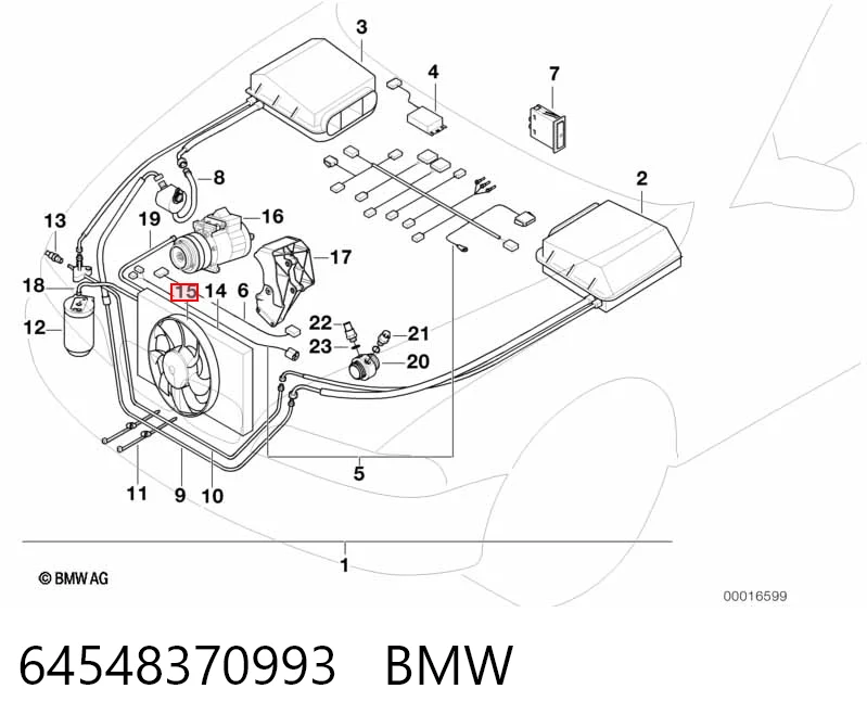 64548370993 BMW Dyfuzor chłodnicy klimatyzacji, w komplecie z wirnikiem i silnikiem