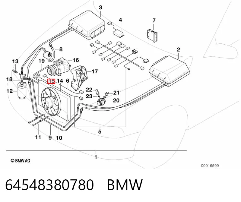 64548380780 BMW Dyfuzor chłodnicy klimatyzacji, w komplecie z wirnikiem i silnikiem