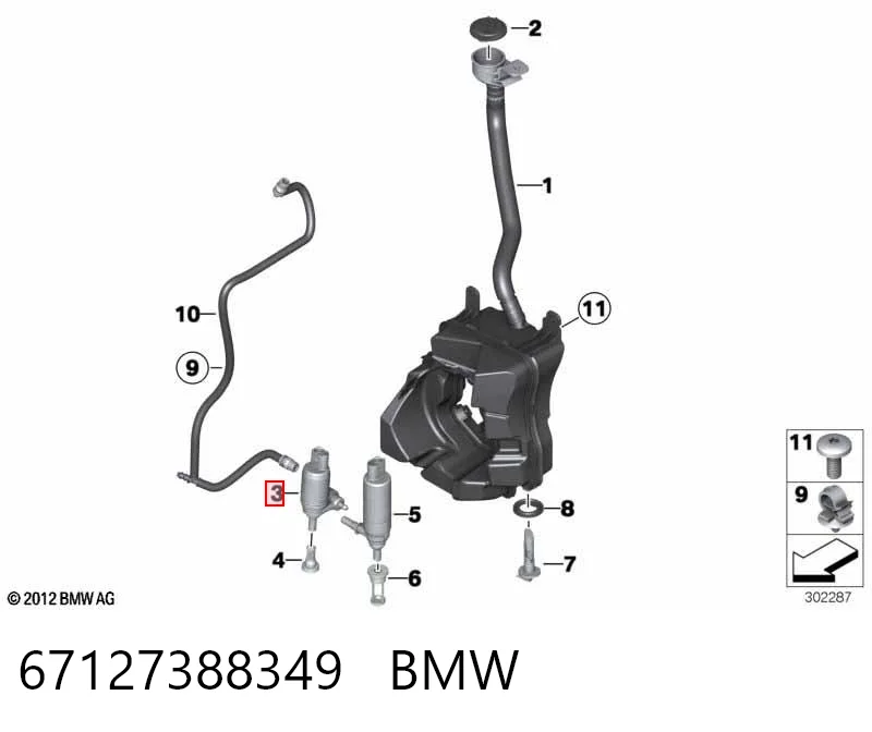 67127388349 BMW Pompka spryskiwacza szyby przedniej/tylnej