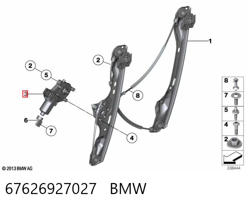67626927027 BMW Silniczek podnośnika szyby drzwi przednich lewych
