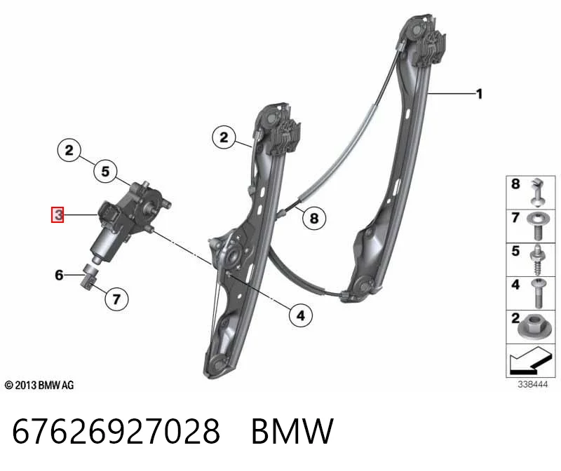67626927028 BMW Silniczek podnośnika szyby drzwi przednich prawych