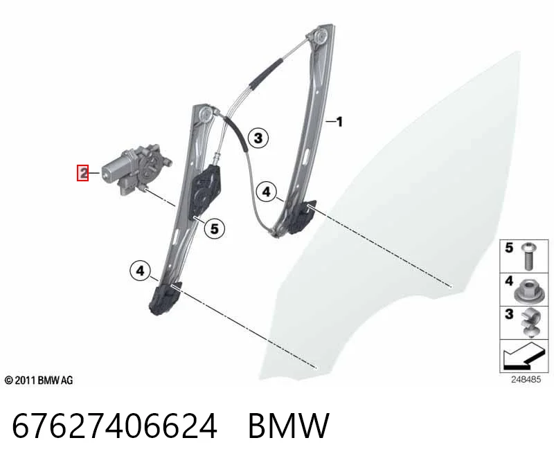 67627406624 BMW Silniczek podnośnika szyby drzwi przednich prawych