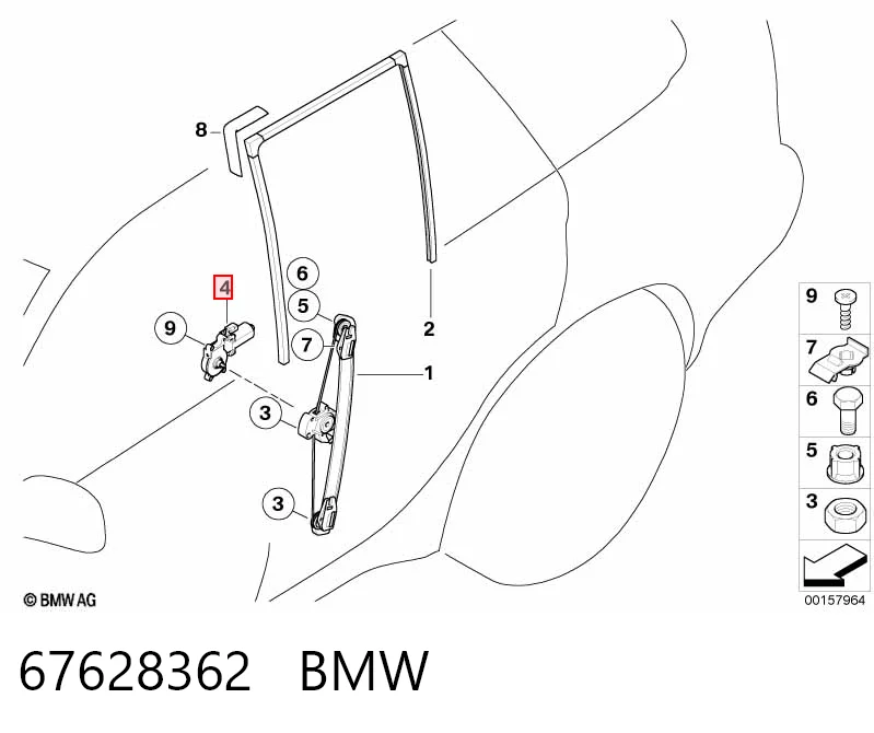 67628362 BMW Silniczek podnośnika szyby drzwi tylnych lewych
