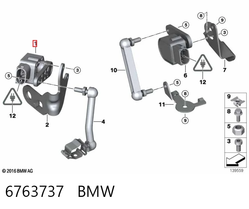 6763737 BMW Czujnik poziomowania karoserii tylny