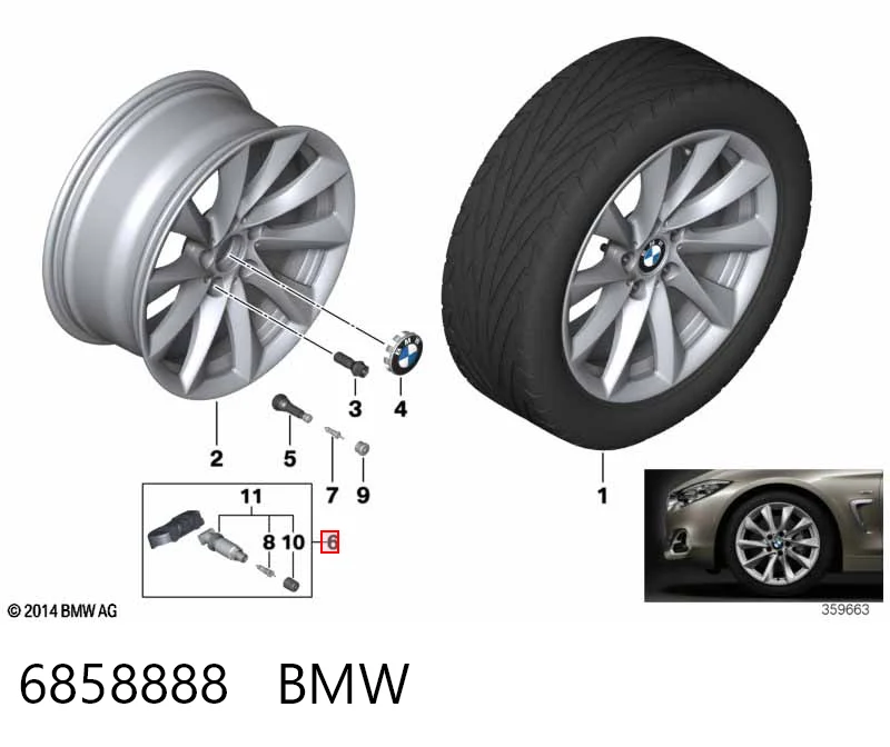 6858888 BMW Czujnik ciśnienia w oponach