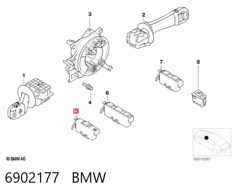 6902177 BMW Włącznik przyciskowy podnośnika szyby przedni lewy
