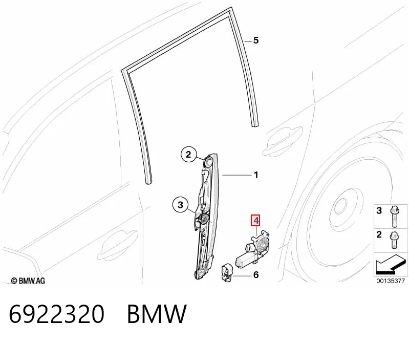 6922320 BMW Silniczek podnnośnika szyby drzwi tylnych prawych