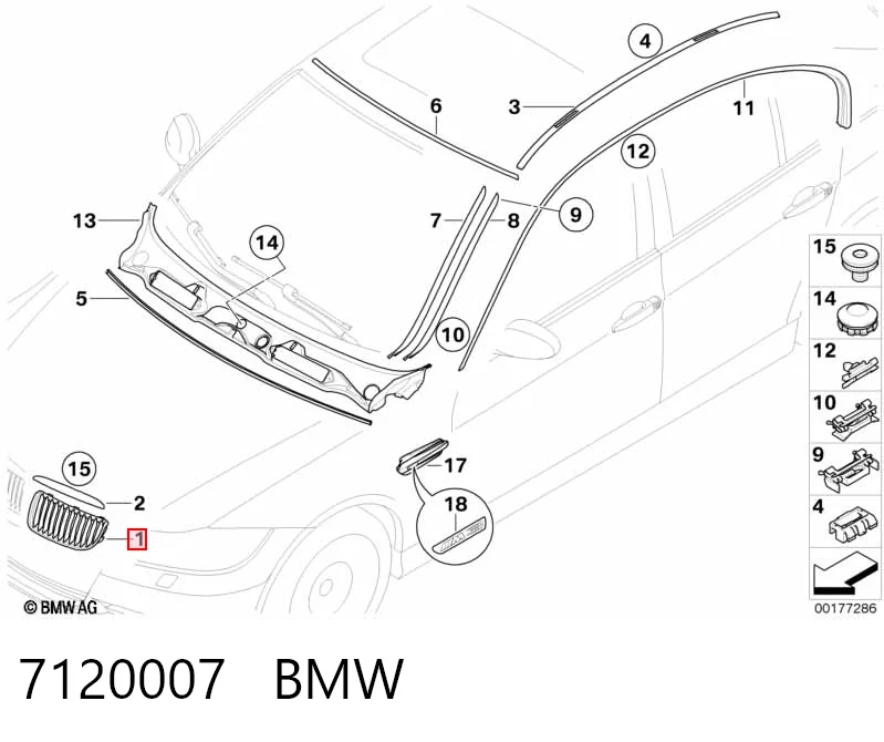 7120007 BMW Atrapa chłodnicy lewa