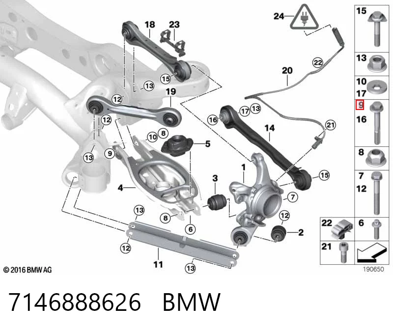 7146888626 BMW Śruba mocowania wahacza tylnego dolnego wewnętrzna