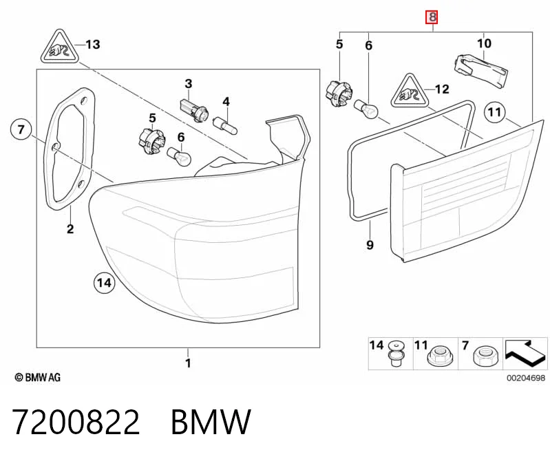 7200822 BMW Lampa zespolona tylna prawa wewnętrzna