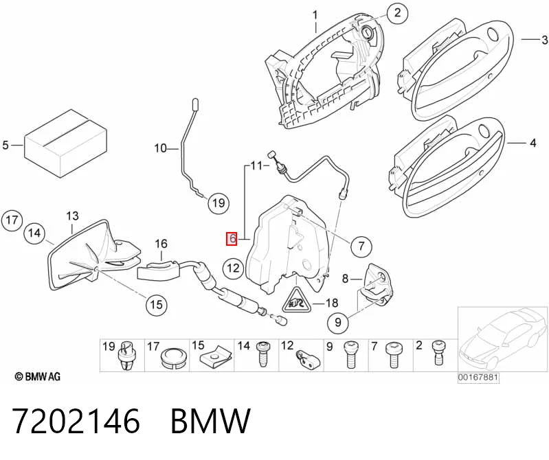 7202146 BMW Zamek drzwi przednich prawych