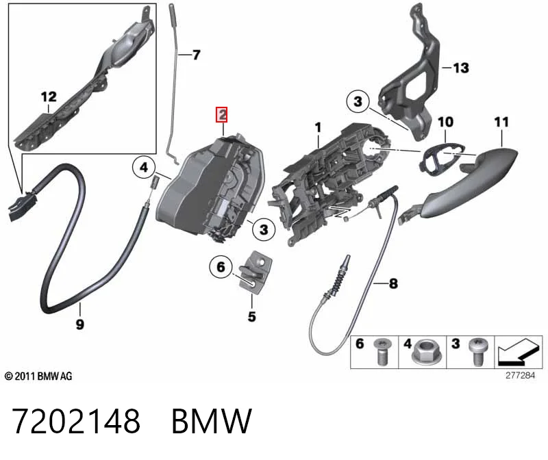 7202148 BMW Zamek drzwi tylnych prawych