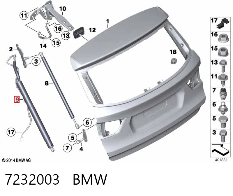 7232003 BMW Amortyzator klapy bagażnika (3/5 drzwi-tylnych)