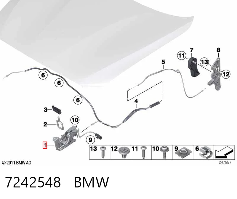 7242548 BMW Zamek maski lewy