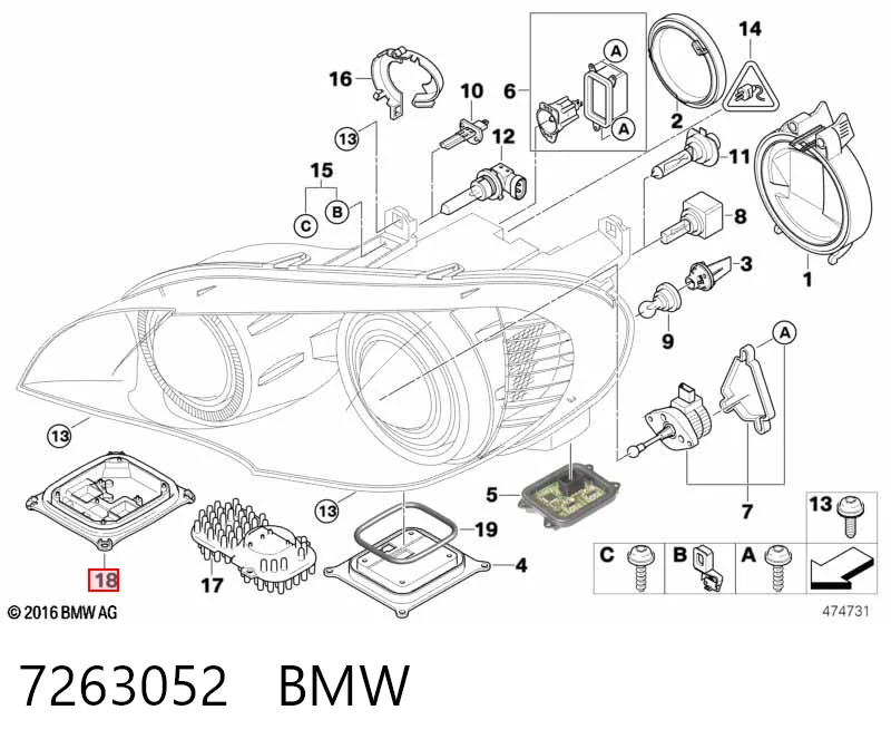 7263052 BMW Sterownik świateł jazdy dziennej