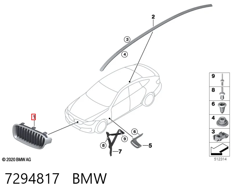 7294817 BMW Atrapa chłodnicy lewa