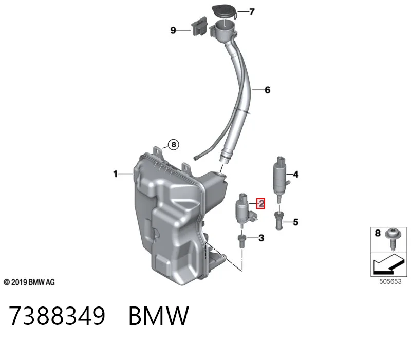7388349 BMW Pompka spryskiwacza szyby przedniej/tylnej