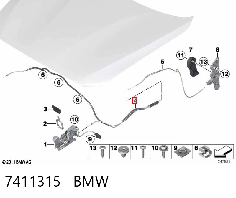 7411315 BMW Linka otwierania maski przednia