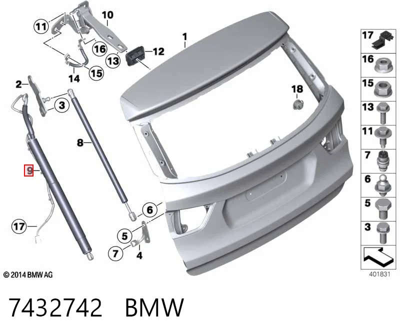 7432742 BMW Amortyzator klapy bagażnika (3/5 drzwi-tylnych)
