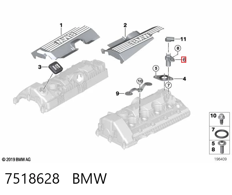 7518628 BMW Czujnik położenia wałka rozrządu