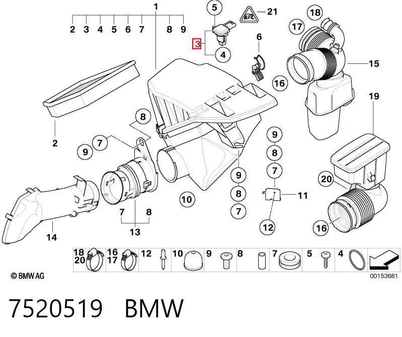 7520519 BMW Czujnik przepływu powietrza, przepływomierz powietrza M.A.F.