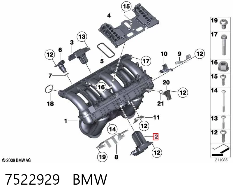 7522929 BMW Zawór (aktuator) napędu klap kolektora ssącego dolny