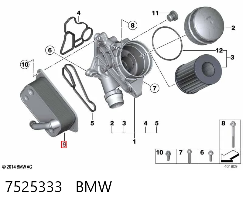 7525333 BMW Chłodnica oleju, pod filtrem