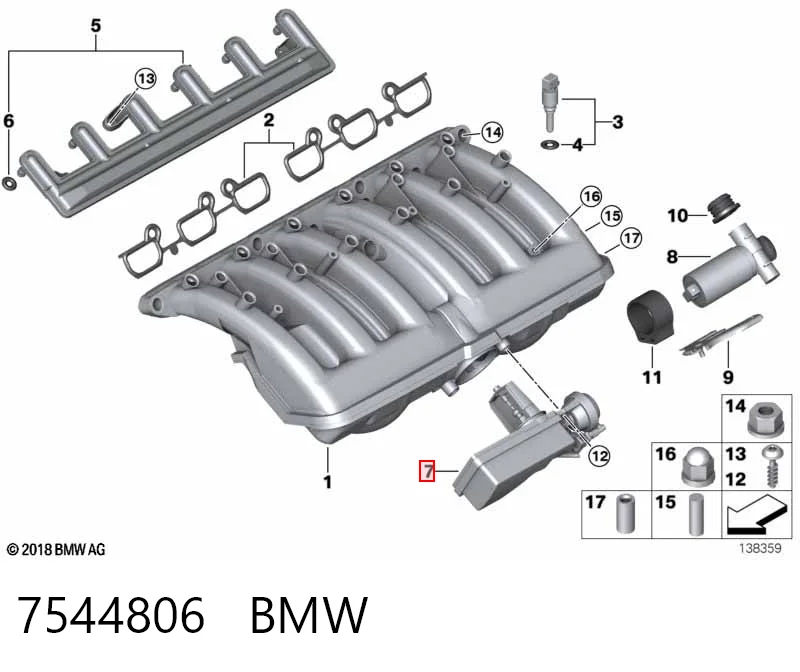 7544806 BMW Regulator zmiany długości kolektora ssącego