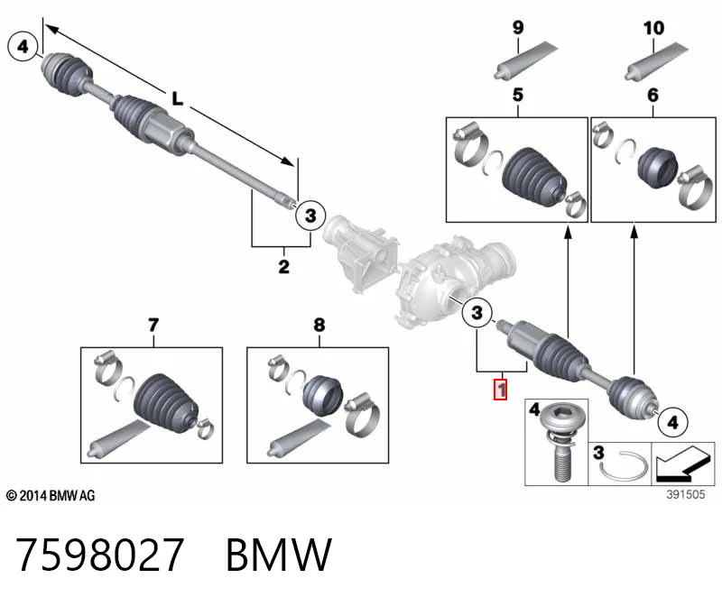 7598027 BMW Półoś napędowa przednia lewa