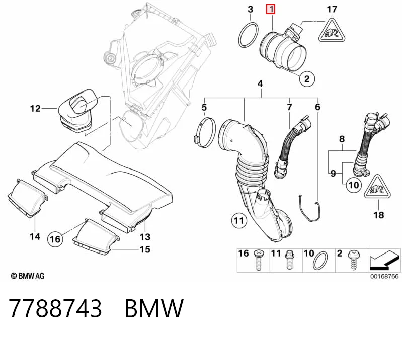 7788743 BMW Czujnik przepływu powietrza, przepływomierz powietrza M.A.F.