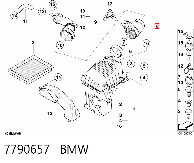 7790657 BMW Czujnik przepływu powietrza, przepływomierz powietrza M.A.F.