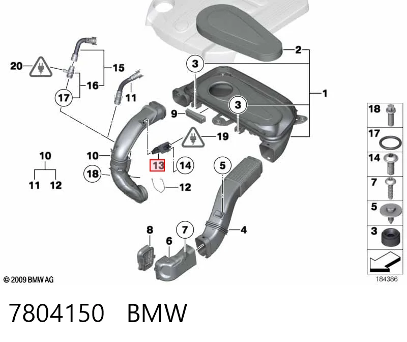 7804150 BMW Czujnik przepływu powietrza, przepływomierz powietrza M.A.F.
