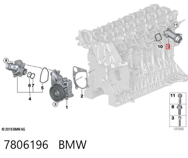 7806196 BMW Kołnierz układu chłodzenia (trójnik)