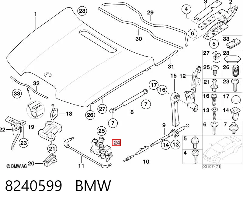 Do koszyka Zamek maski BMW 7  E65, E66, E67