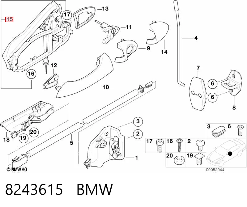 8243615 BMW Pałąk zewnętrznej klamki drzwi przednich lewej