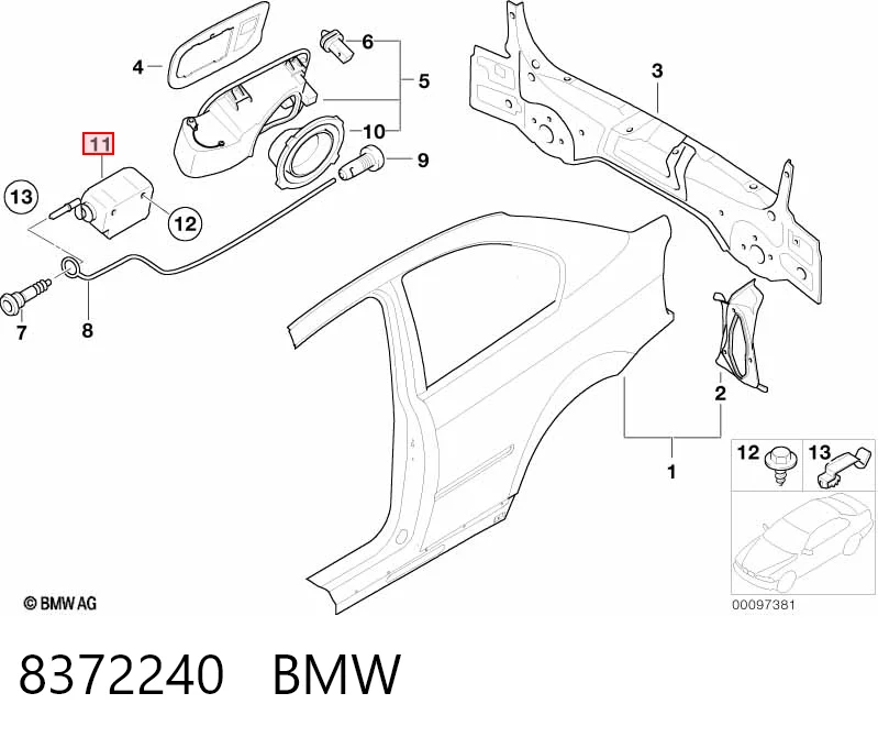 8372240 BMW Zamek klapki wlewu paliwa = siłownik klapki wlewu paliwa